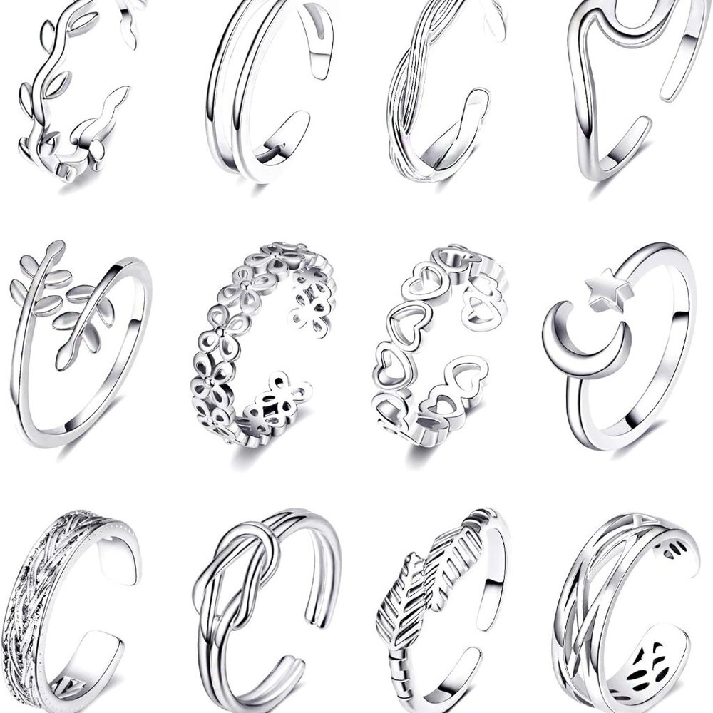 12pcs 18k Gold Plated Adjustable Toe Rings For Women Summer Beach Open Toe Rings